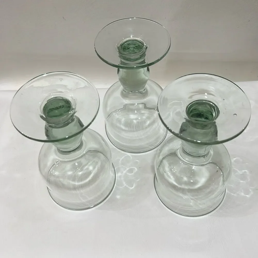 Vintage Set Of 3 Green Blown Glass Goblets 6 In Tall 3 1/4 In Round 10 Oz Each